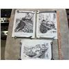 Image 2 : Five Black and White Drawings - Kettle Valley Railway and Bugling Elk, Morning Mist Moose