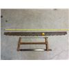 Image 1 : Pair of Antique Saws: Two-Man Cross Saw and Wooden Bow Saw