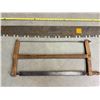 Image 2 : Pair of Antique Saws: Two-Man Cross Saw and Wooden Bow Saw