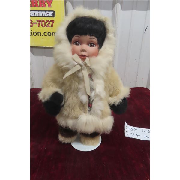 Native Northern-Inspired Doll With Stand, Measuring 12 in. Tall.
