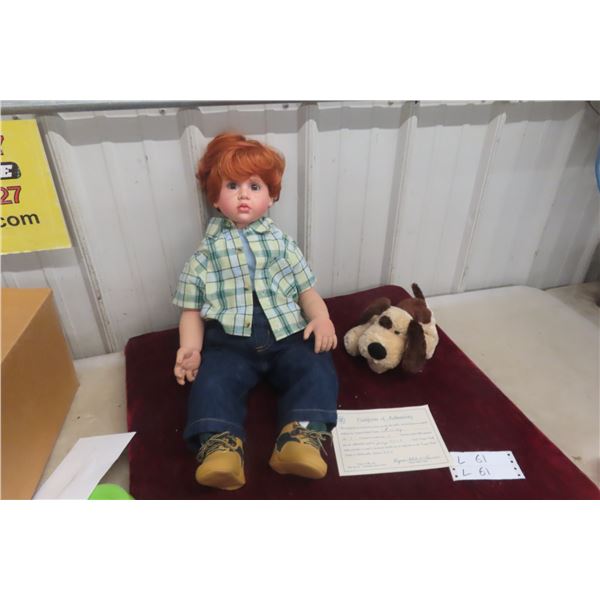 Virginia Turner Doll “Timothy,” One-of-a-Kind (No. 1 of 1), 27" Vinyl, Box with Certificate & Puppy