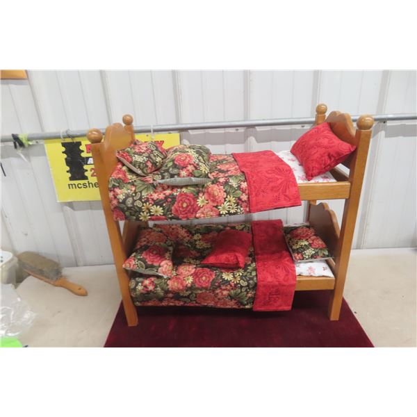 Doll Bunk Bed with Pillows & Blanket, 21" × 22" × 11"