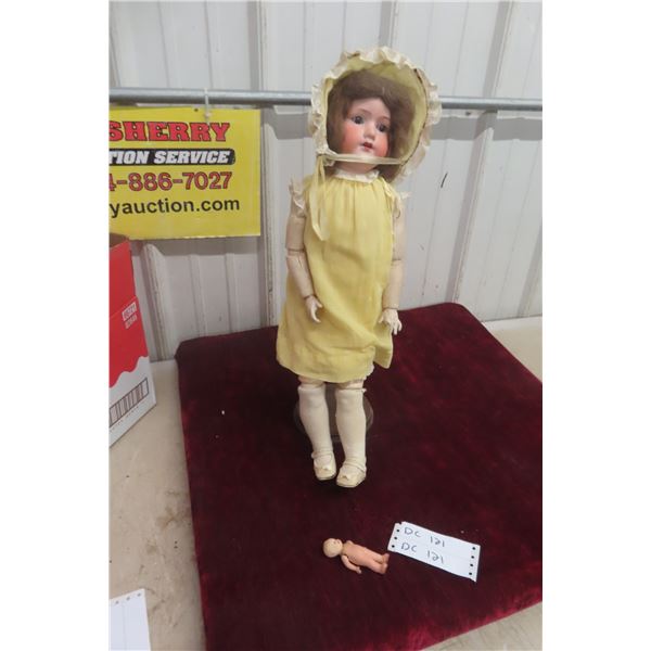 Old German Doll, 20" Tall, with 3" Baby