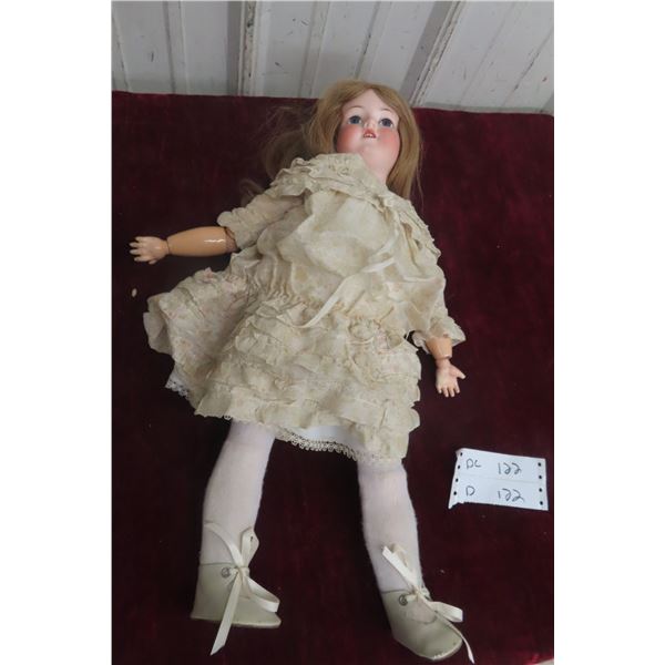 Antique Metal Doll Bed with Picture, 11" × 12"