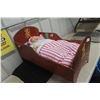 Image 1 : Vintage Doan Co. Baby Doll with Sleep Eyes in Wooden Cradle with Bedding