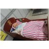 Image 2 : Vintage Doan Co. Baby Doll with Sleep Eyes in Wooden Cradle with Bedding