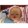 Image 4 : Vintage Doan Co. Baby Doll with Sleep Eyes in Wooden Cradle with Bedding