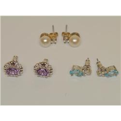 AAA Amethyst, Blue Topaz & Pearl Studs Earrings