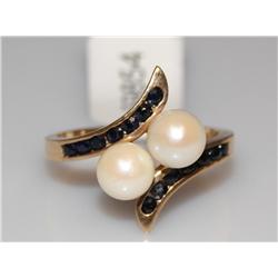 6.00mm White Pearl & Cashmere Sapphire Ladies Ring