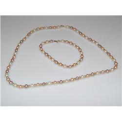 Pink, peach & White Pearl Necklace & Bracelet