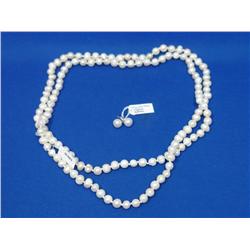 Genuine White Pearl Hand Knott Necklace & Earrings