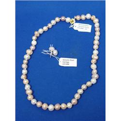 Genuine Pink Pearl Hand Knott Necklace & Earrings