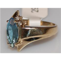 10kt Gold Ring W/3ctw Marquis Blue Topaz & Diamond
