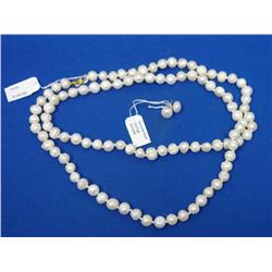 Genuine White Pearl Hand Knott Necklace & Earrings