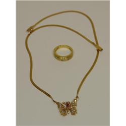 3 Diamonds Ladies Ring & Butterfly Necklace