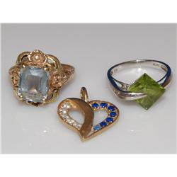 AAA Blue Topazes Ring, Peridot Ring & Heart Shape