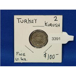 Turkey 2 Kurush 1908 Coin