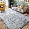Image 8 : 1 Large Fuzzy/Soft Plush Area Rug - 64" x 46" - Grey Soft Shaggy Rug - New