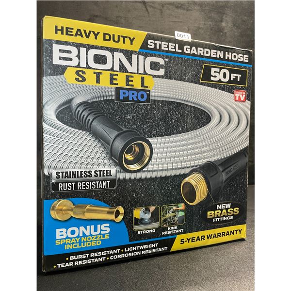 50FT Bionic Steel Pro Heavy-Duty Steel Garden Hose with Spray Nozzle - Brand New!