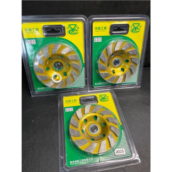 3-Packs of Grinding/Cutting Discs/Multipurpose Diamond Grinding Cup Wheels - New