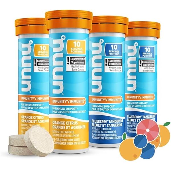 4-Tubes of Nuun Sport Electrolyte Drink Tablets; Blueberry Tangerine & Orange Citrus - New