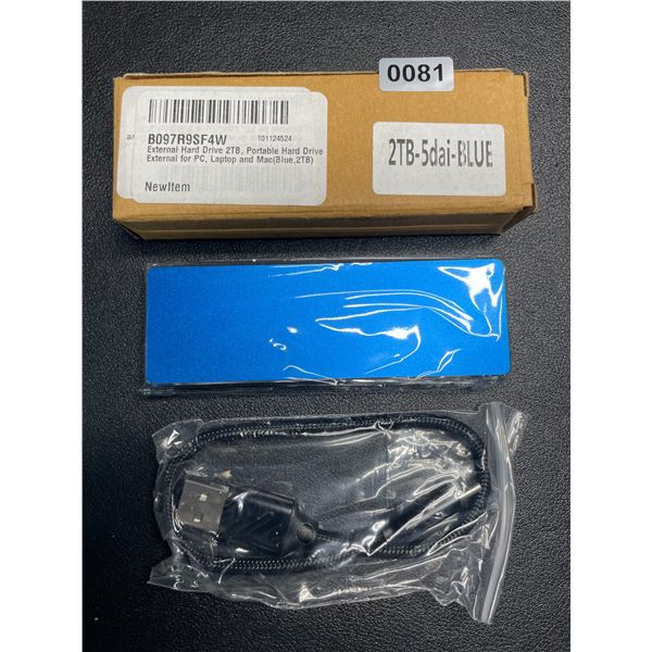 1 - 2TB Portable External USBC Hard Drive - Blue - New