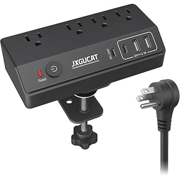 1 Desk Clamp Power Strip Bar with USB/Fast Charging & 10FT Extension Cord - New