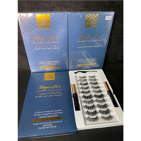 3 Arishine Magnetic Eyeliner & Eyelash Sets (10 Pairs Each) Reusable/Easy to Apply - New