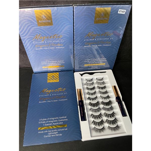 3 Arishine Magnetic Eyeliner & Eyelash Sets (10 Pairs Each) Reusable/Easy to Apply - New