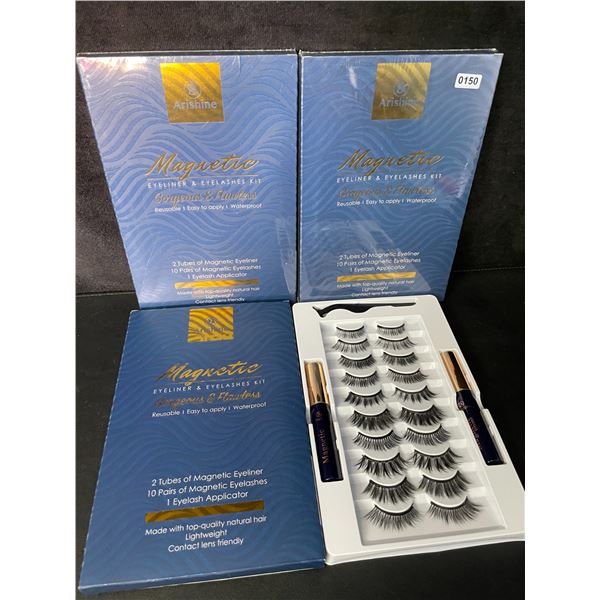 3 Arishine Magnetic Eyeliner & Eyelash Sets (10 Pairs Each) Reusable/Easy to Apply - New