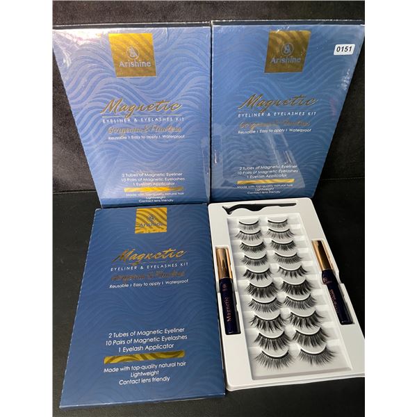 3 Arishine Magnetic Eyeliner & Eyelash Sets (10 Pairs Each) Reusable/Easy to Apply - New