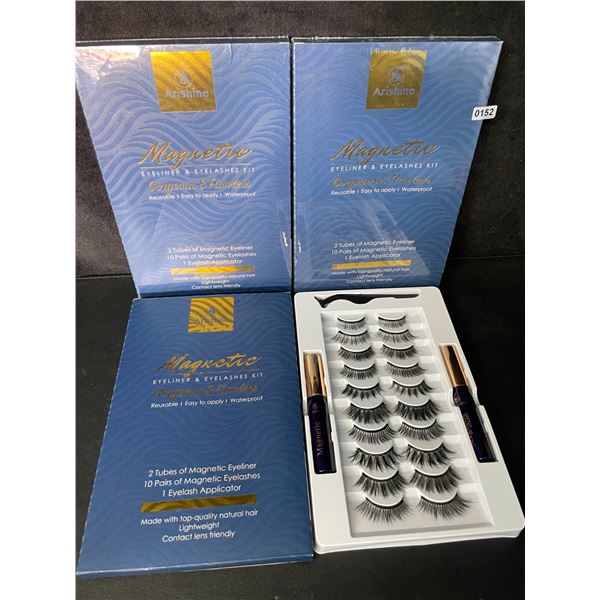 3 Arishine Magnetic Eyeliner & Eyelash Sets (10 Pairs Each) Reusable/Easy to Apply - New