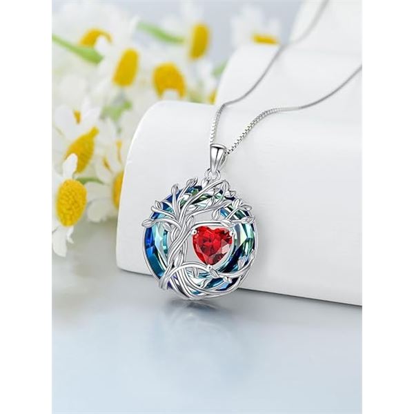 1 Tree of Life Necklace for Women - 925 Sterling Silver w/ Crystal Birthstone Pendant - Brand New!