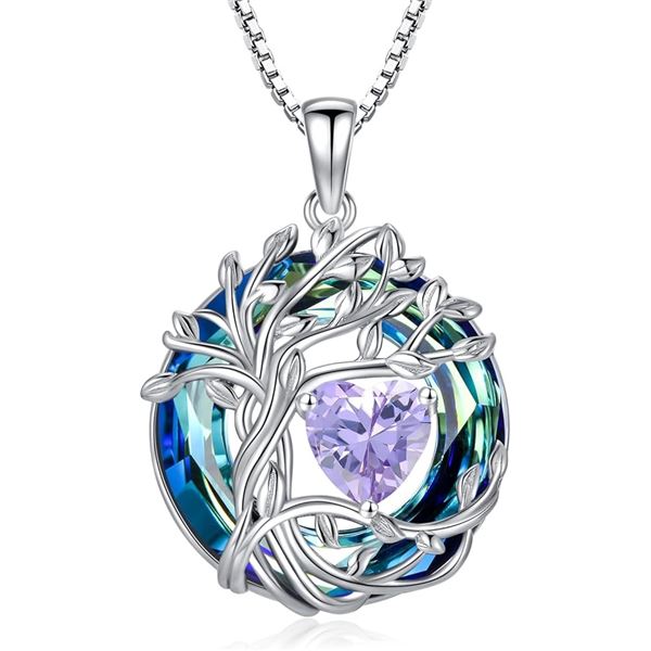 1 Tree of Life Necklace for Women - 925 Sterling Silver w/ Crystal Birthstone Pendant - Brand New!