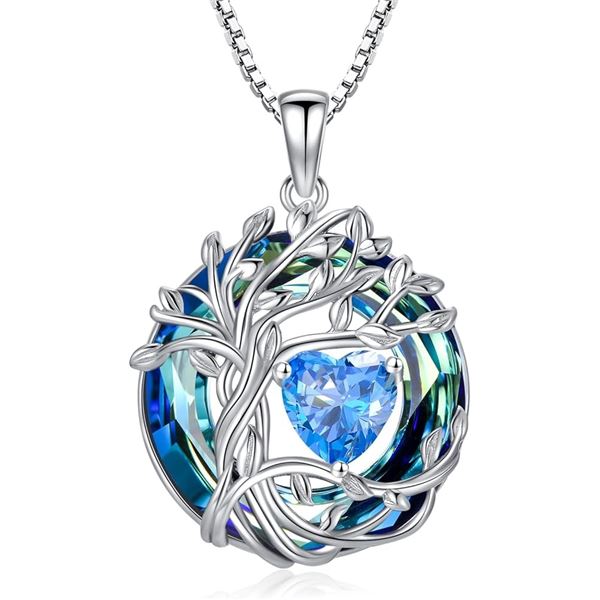 1 Tree of Life Necklace for Women - 925 Sterling Silver w/ Crystal Birthstone Pendant - Brand New!