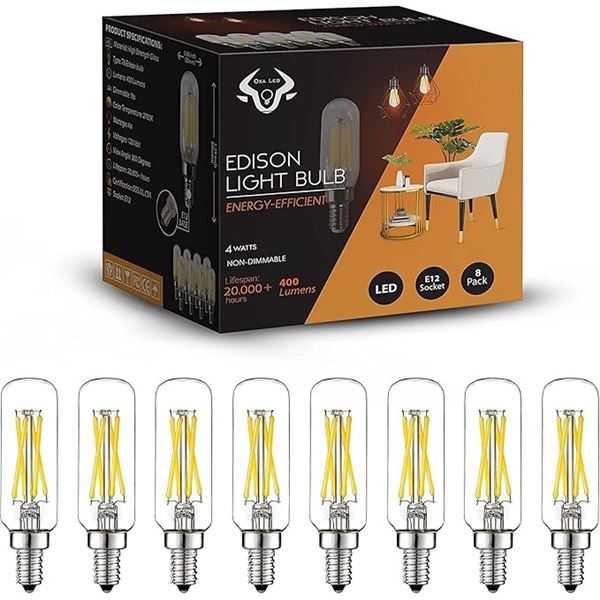 8-Pack of LED Edison Light Bulbs - 6W - E12 Socket - New