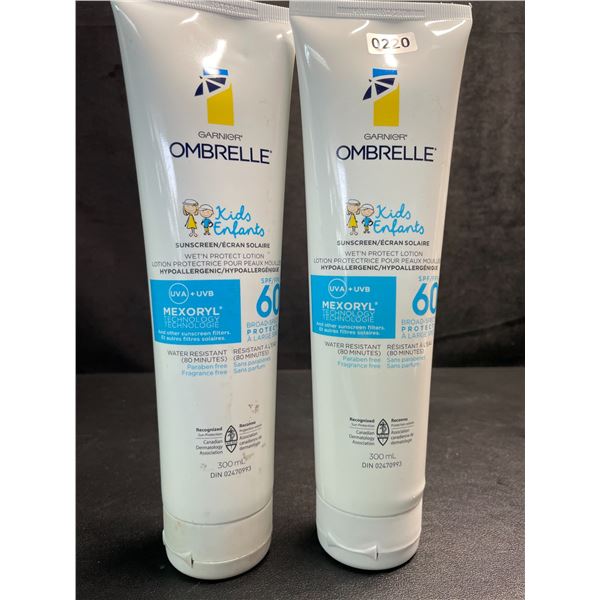2 Garnier Ombrelle Kids SPF60 Sunscreens for Sensitive Skin - 300ml - Water-Resistant - New