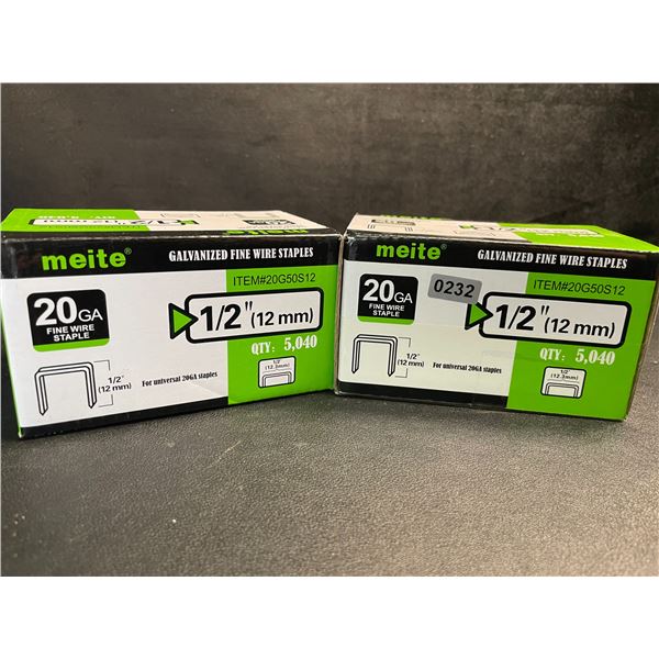 2 Boxes of 20GA 1/5"/12mm Meite Galvanized Fine Wire Staples (5,040 per box) - New