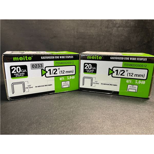2 Boxes of 20GA 1/5"/12mm Meite Galvanized Fine Wire Staples (5,040 per box) - New