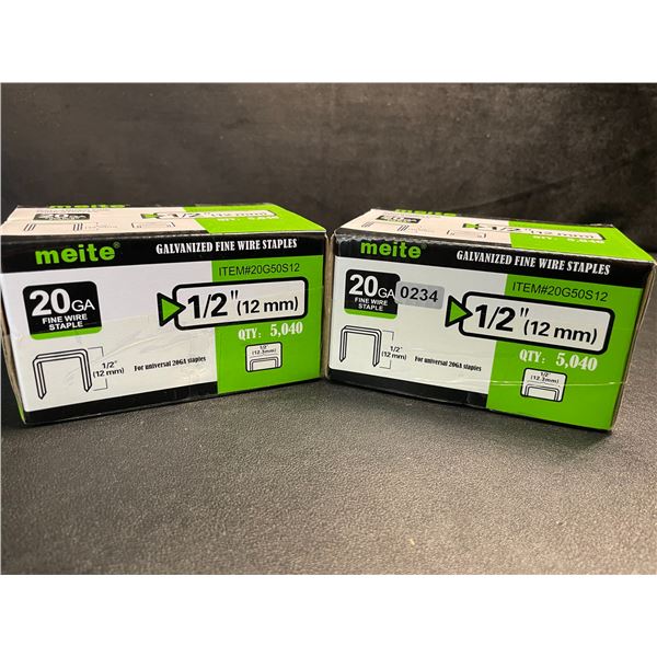 2 Boxes of 20GA 1/5"/12mm Meite Galvanized Fine Wire Staples (5,040 per box) - New