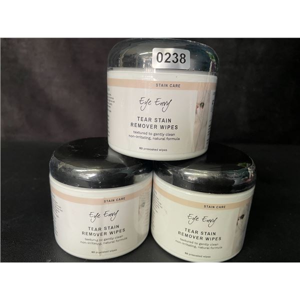 3 Eye Envy Tear Stain Remover Wipes for Cats - 60 Presoaked Wipes Each - New