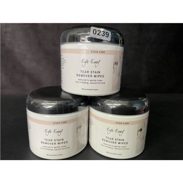 3 Eye Envy Tear Stain Remover Wipes for Cats - 60 Presoaked Wipes Each - New