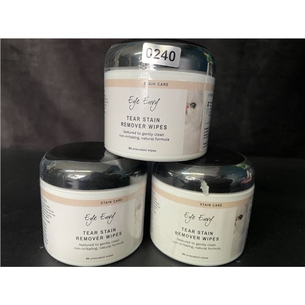 3 Eye Envy Tear Stain Remover Wipes for Cats - 60 Presoaked Wipes Each - New