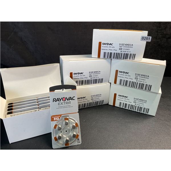 6 10-Pack Boxes of Rayovac Extra Size 312 Hearing Aid Batteries (60 Batteries Per Box/360 Total) NEW