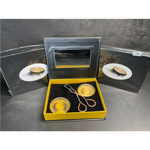 3 Magnetic Eyelash Gift Sets - 2 Pairs Each (Natural + Bushy Look) with Applicator Tool - New