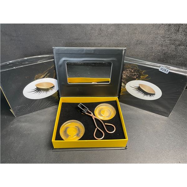 3 Magnetic Eyelash Gift Sets - 2 Pairs Each (Natural + Bushy Look) with Applicator Tool - New