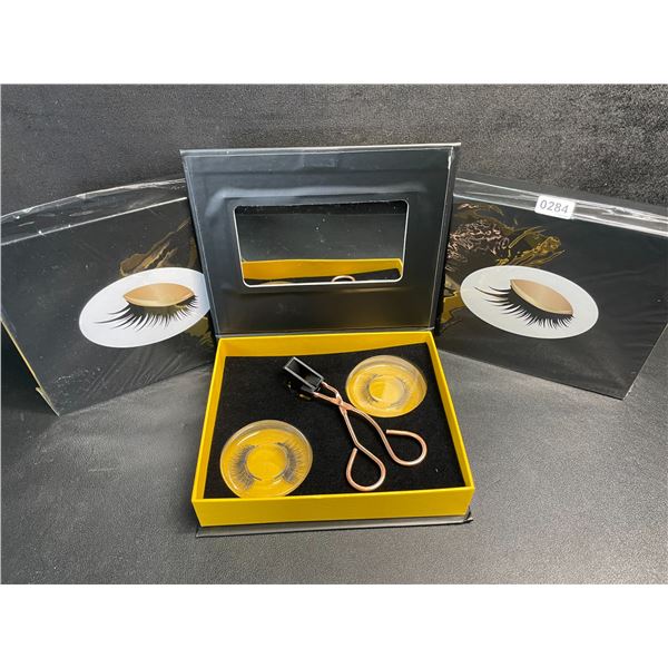 3 Magnetic Eyelash Gift Sets - 2 Pairs Each (Natural + Bushy Look) with Applicator Tool - New