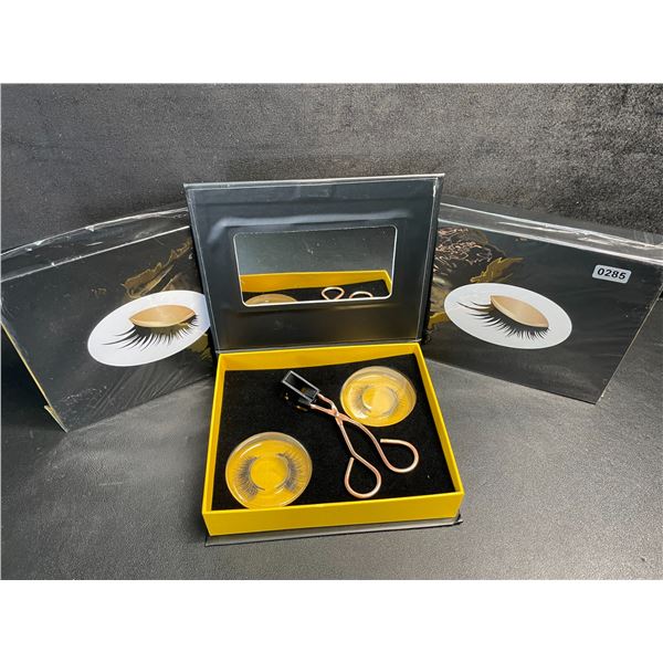 3 Magnetic Eyelash Gift Sets - 2 Pairs Each (Natural + Bushy Look) with Applicator Tool - New