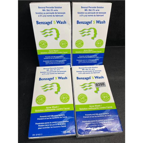4 Boxes of Benzagel 5 Wash Acne Wash - Prevents/Kills Acne Bacteria (85ml) - New