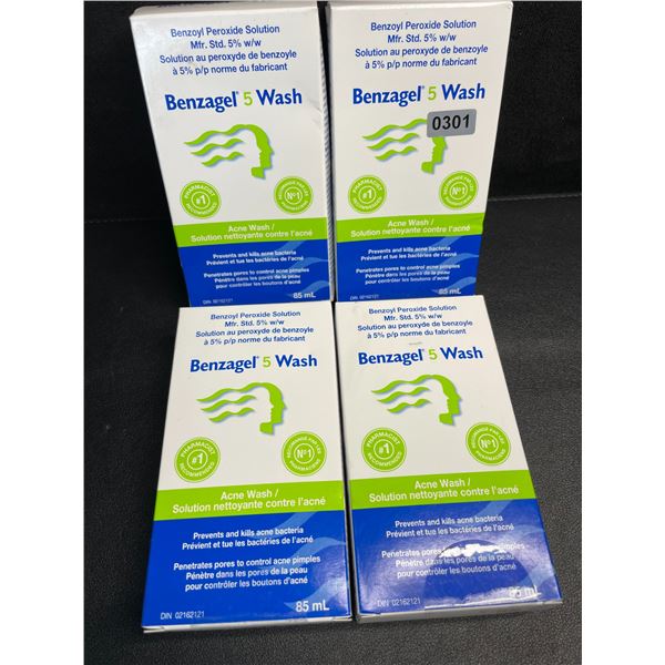 4 Boxes of Benzagel 5 Wash Acne Wash - Prevents/Kills Acne Bacteria (85ml) - New